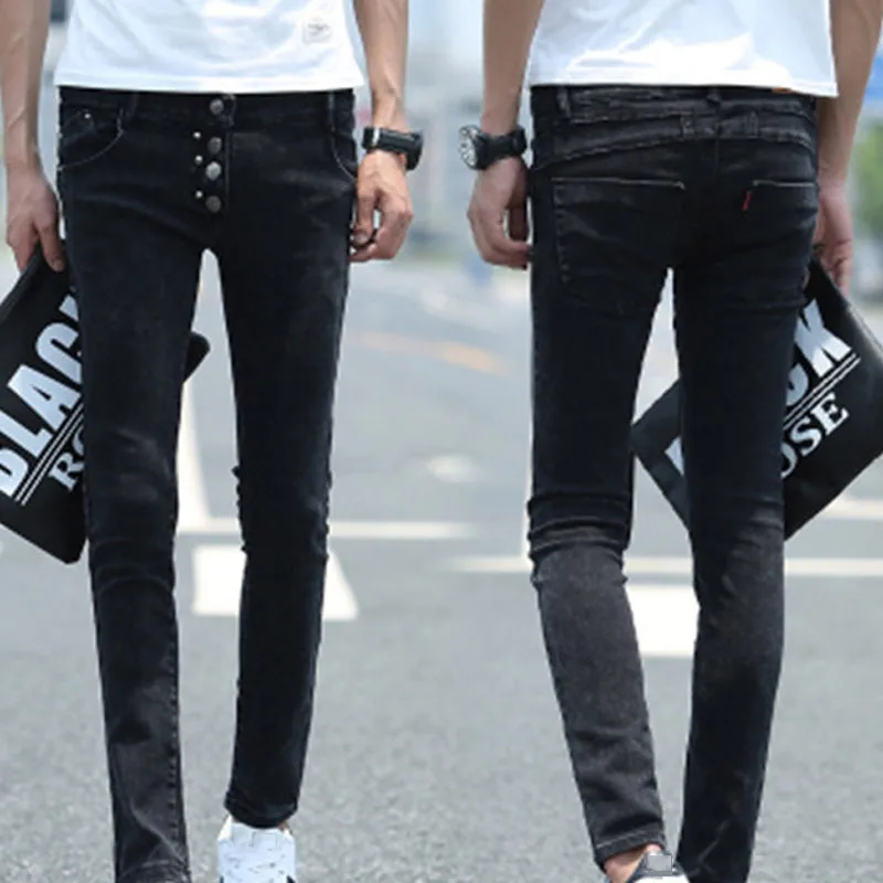 Fashion 2017 Autumn fashion menswear Skinny Jeans Men stretch rivets Black feet pants teenagers men s