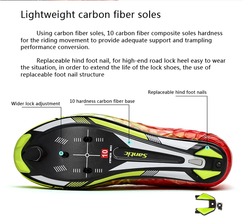 Мужская велосипедная обувь Santic из углеродного волокна для шоссейного велосипеда, самофиксирующаяся профессиональная обувь для соревнований, Ультралегкая профессиональная гоночная велосипедная обувь