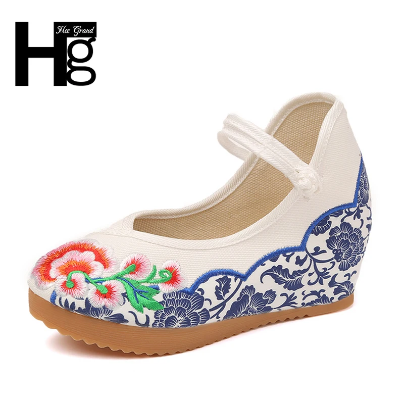 

HEE GRAND 4 Color Plus Size 35-40 Chinese Style Traditional Women's Blue Flower Elastic Black Flat Shoes for Woman Girl XWX5988