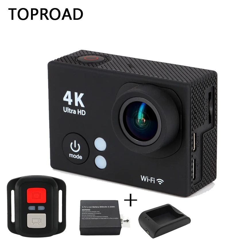 Mini Ultra HD Action Cameras H2R 4K Remote Control WIFI Sports Video Camcorders 2" LCD Sport Camera Helmet Cam+2Battery+1Charger