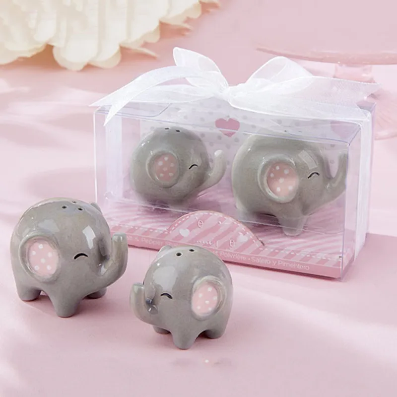 

200pcs (100sets) / LOT Party Giveaways of Little Peanut Elephant Ceramic Salt and Pepper Shakers for Bridal Shower Wedding gifts