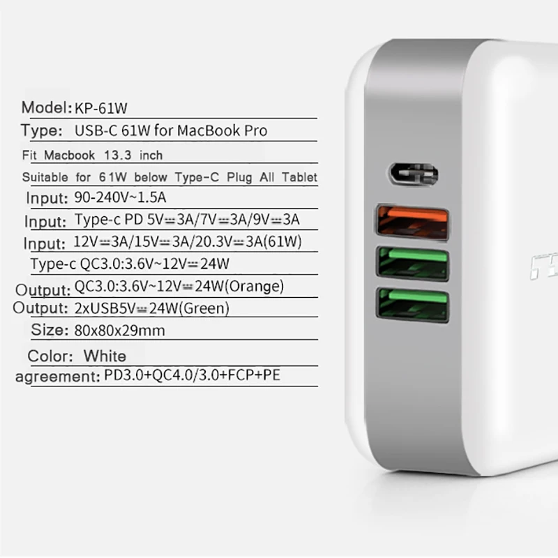 FERISING 60 Вт usb type-C настенное зарядное устройство QC3.0 QC4.0 мощность для Apple MacBook/iPhone XS XR/Xiaomi USB-C быстрая PD Быстрая зарядка 3,0 4,0