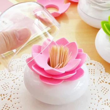 

New Style Lotus Flower Shape Tooth Pick Holder Toothpick Case Cotton Swab Bud Storage Box Pink/Green