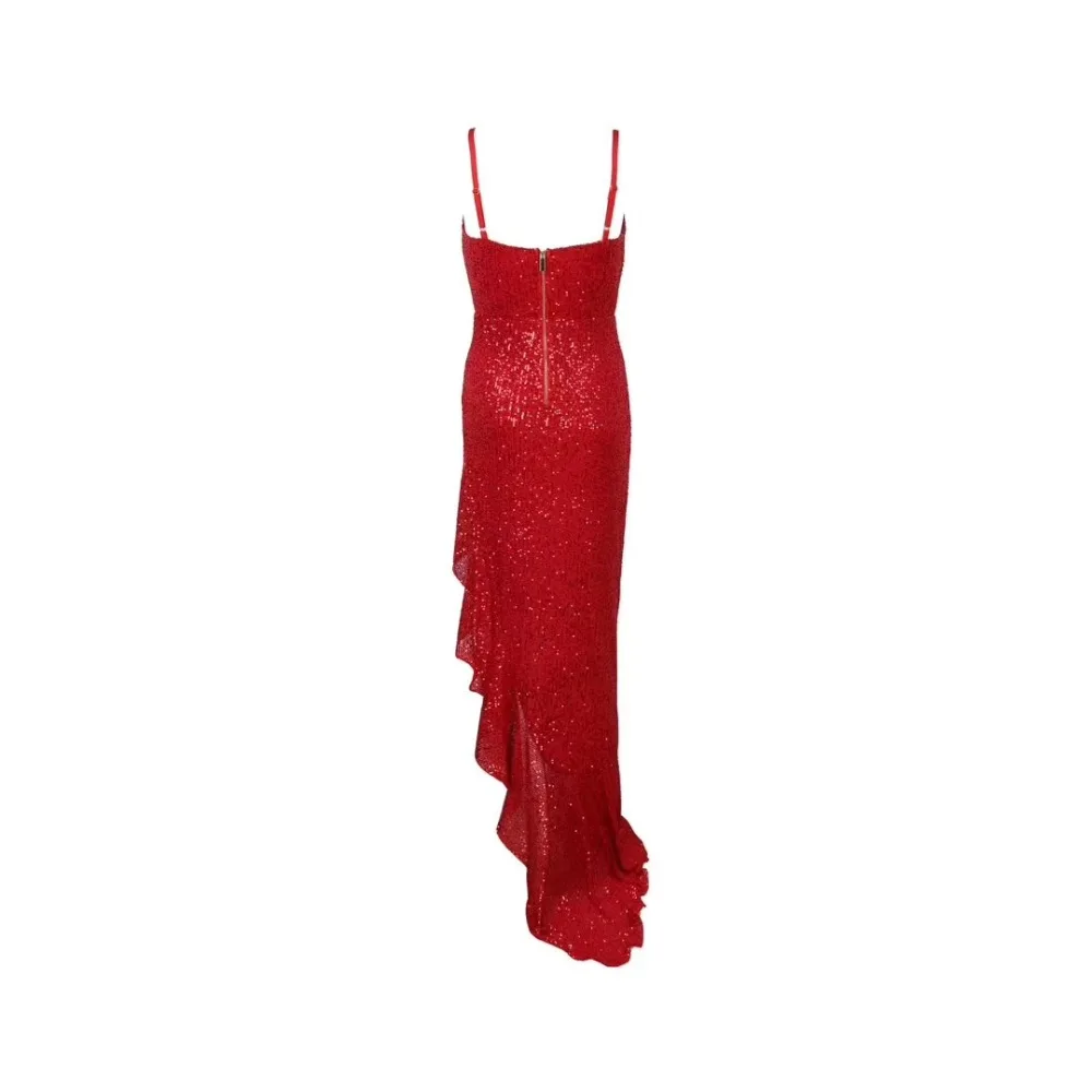Модное красное платье с блестками, длинное платье макси на тонких бретельках, вечерние платья знаменитостей, сексуальные летние элегантные платья