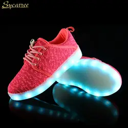 Sycatree дети USB зарядное устройство светодиодные туфли красочные унисекс Повседневная Спортивная обувь для детей и взрослых Мода Flyknit мальчик