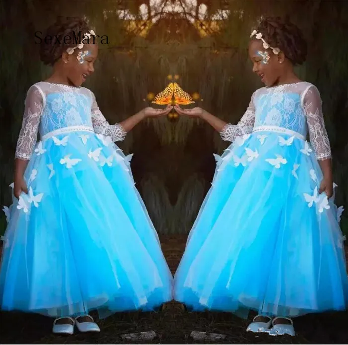 

New White Lace Girls Dresses for Wedding with Beaded Sash Girls Birthday Party Dress Pageant Gown Communion Dress