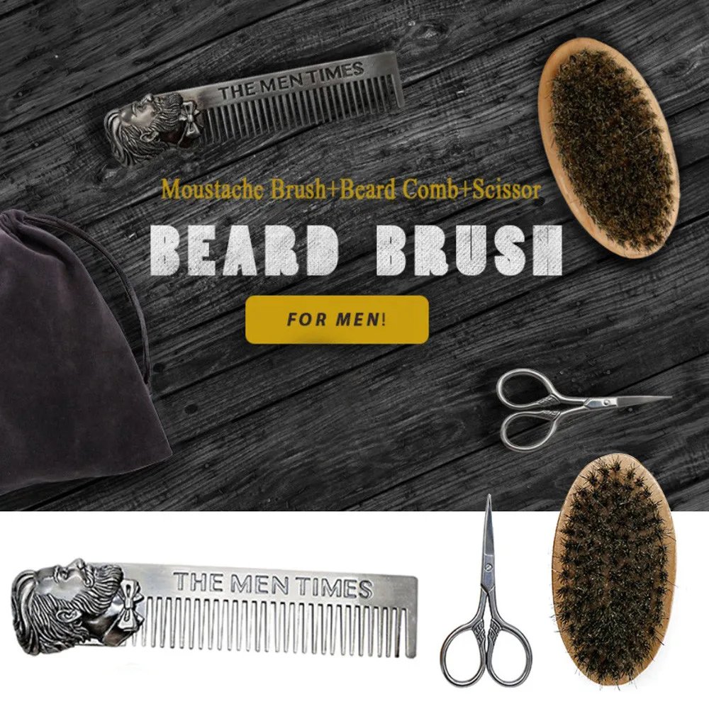Борода щетка борода гребень комплект для мужчин Борода Усы дерево борода ремонт набор 2018 Step.25