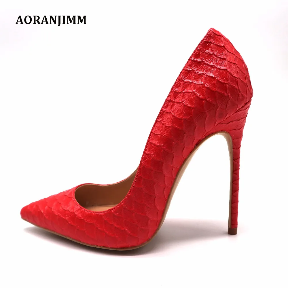

Free shipping discount real pic AORANJIMM red snake python pointed toe women lady 120mm high heel shoes size 33,34, 42,43,44