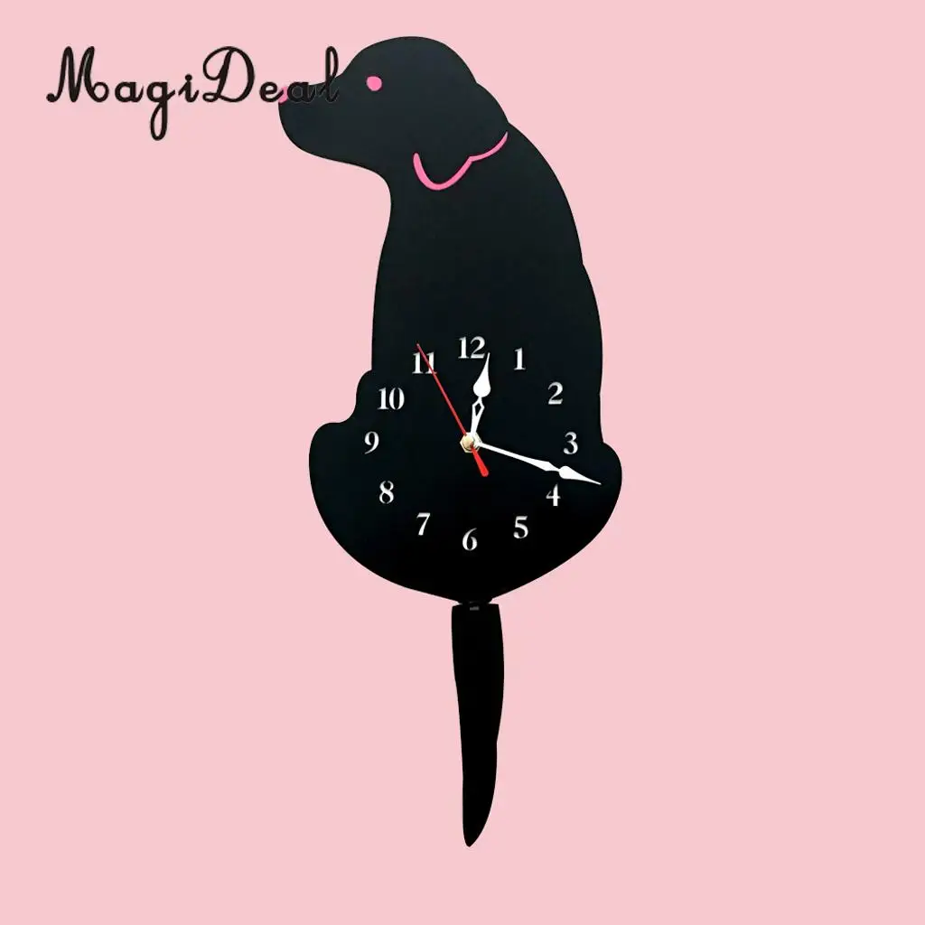 Home Livingroom Kitchen Cartoon Acrylic Wagging Swinging Tail Dog Wall Clock Time AA Battery Powered Kids Room Decor	