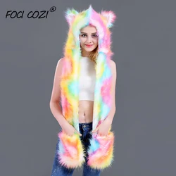 2019 New Winter Faux Fur Caps Women Rainbow Colorful Warm Ears Girls Caps Novelty Cartoon Animals Party Hat Female Cosplay Hats 2019 New Winter Faux Fur Caps Women Rainbow Colorful Warm Ears Girls Caps Novelty Cartoon Animals Party Hat Female Cosplay Hats