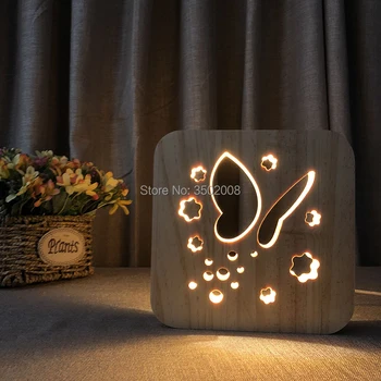 

Cartoon wooden flower butterfly hollow design night lamp warm lighting USB power lamp as creative gift or home club decoration