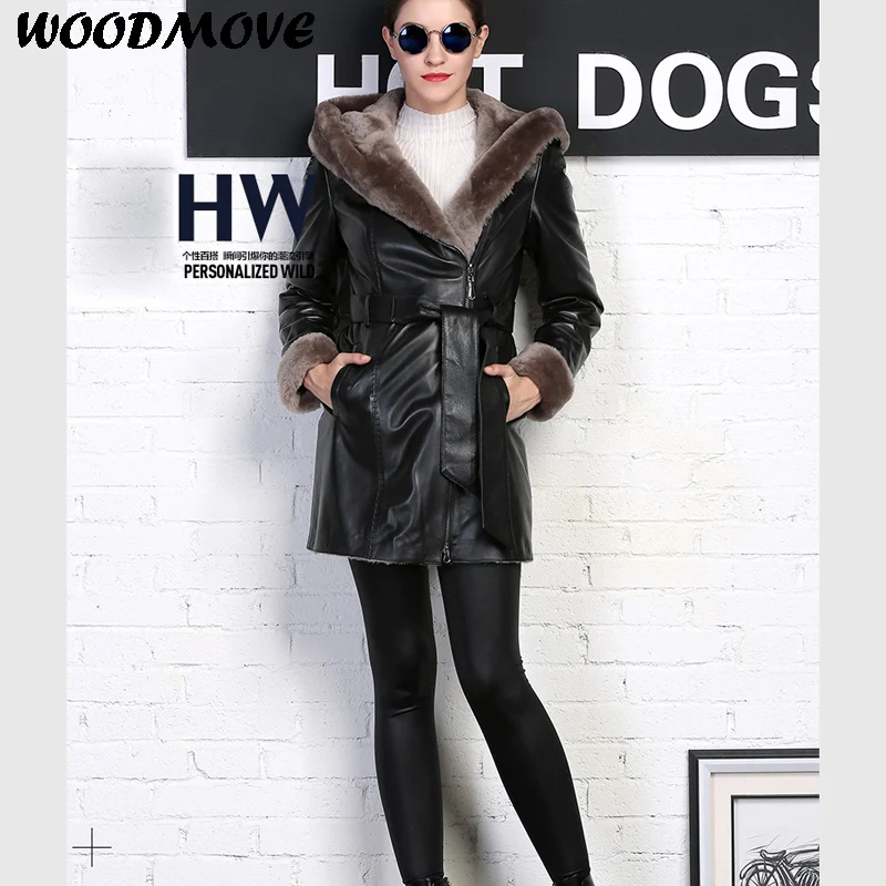 

2018 Women's Real Leather Jacket with Fur Ladies Genuine Leather Shearling Coat Womens Real Sheepskin Long Jackets