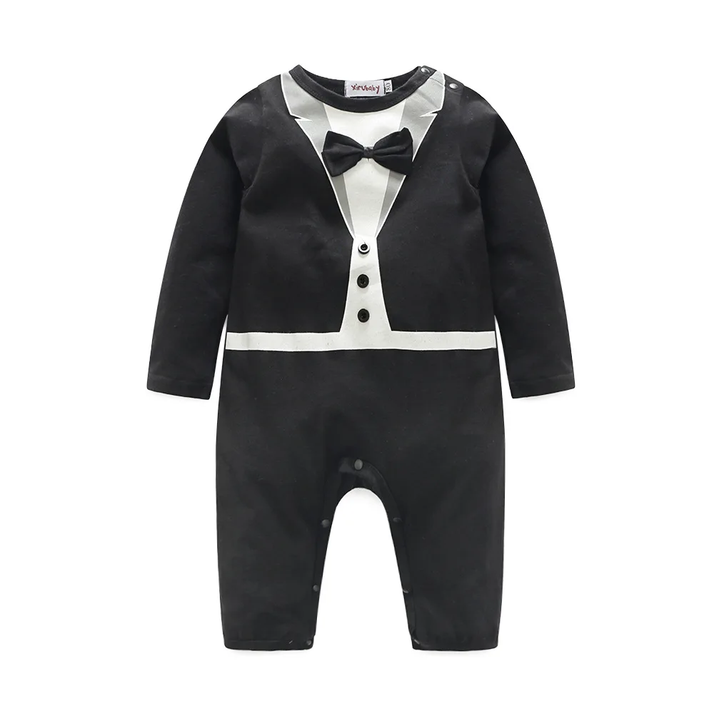 Todller Romper Boy Bow Tie Black O neck Baby Boy Romper Long Sleeve