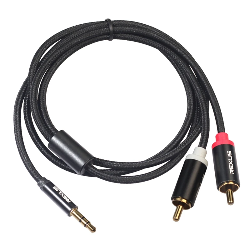 

AABB-REXLIS 3.5Mm To 2Rca Y Splitter Stereo Audio Cable Bi-Directional 2 Rca To 3.5Mm Aux Male Type Dual Shielding Ends Metal