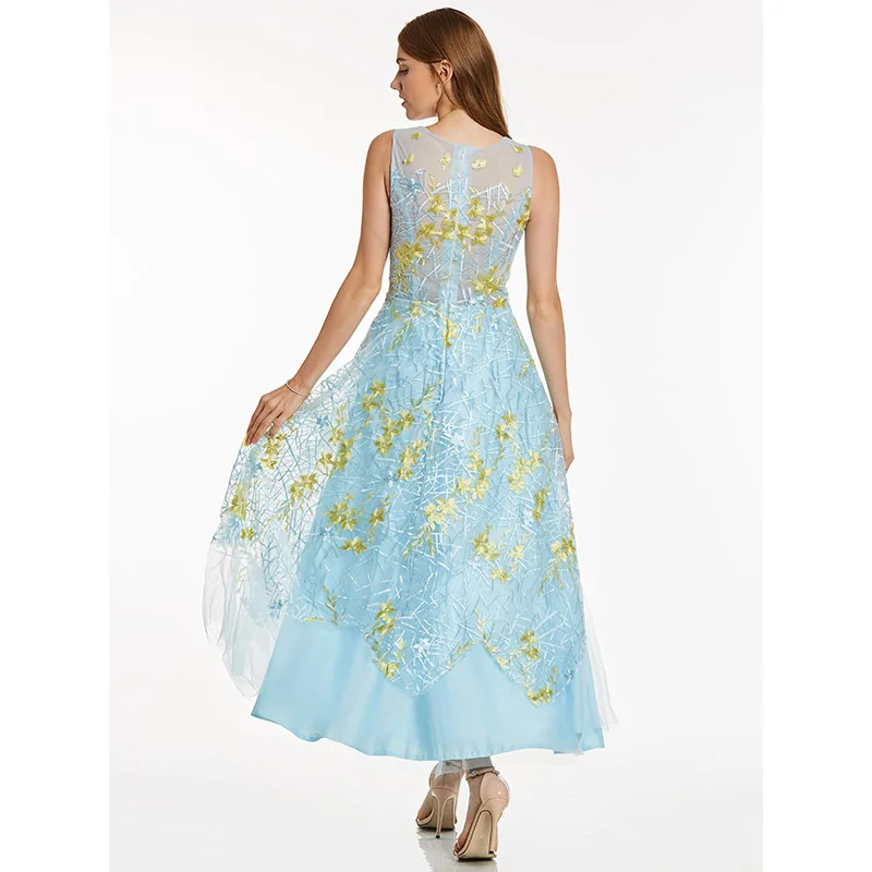 Dressv голубое длинное вечернее платье, недорогое с глубоким вырезом, с аппликацией, без рукавов, для свадебной вечеринки, торжественное платье трапециевидной формы, вечернее платье es