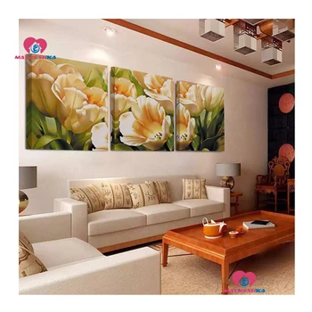 

Diy Diamond mosaic tulip flower Diamond painting completely Cross stitch Diamond embroidery triptych Multi-pictures Home decro