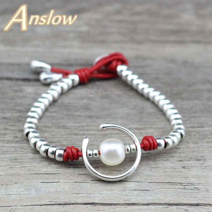 Женские кожаные браслеты Anslow Элегантные дизайнерские ручной работы с жемчугом в