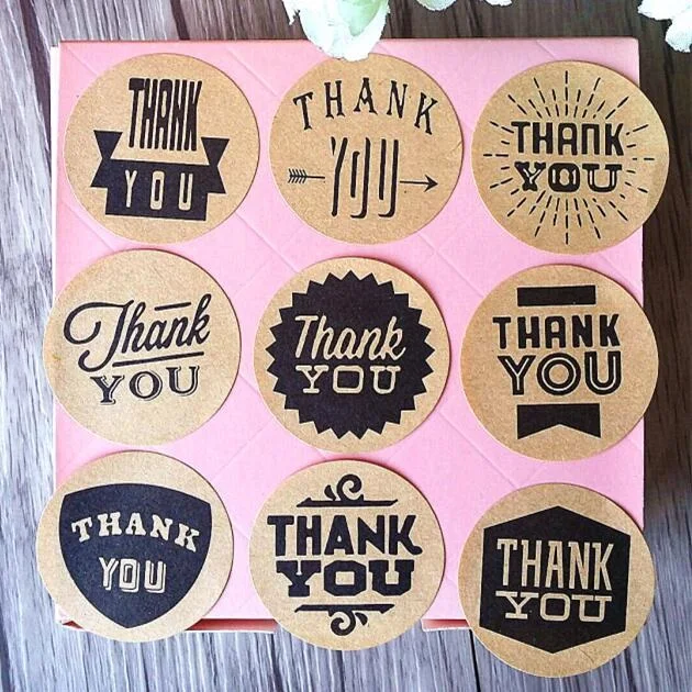 

90PCS/lot Zakka Handmade style 9 Design Vintage Kraft Paper Thank You Circle Seal Sticker/Dia 4cm Round Paper Packaging Label