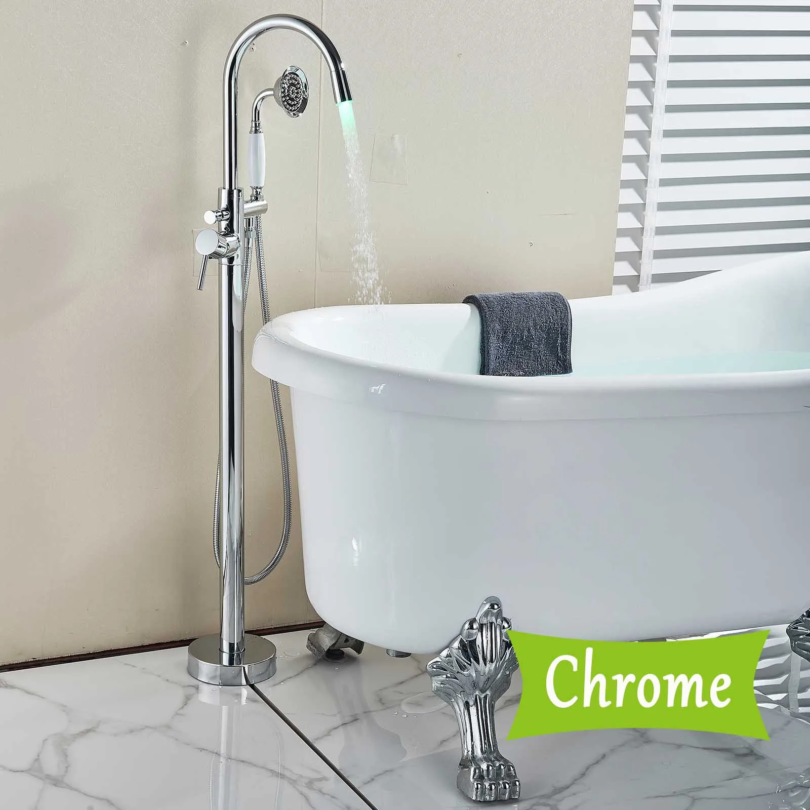 Chrome SHBSHAIMY напольная стоящая Светодиодная лампа кран для ванной кран хром латунь двойные ручки смеситель для горячей и холодной воды 360 градусов Носик для ванной кран - Цвет: Chrome