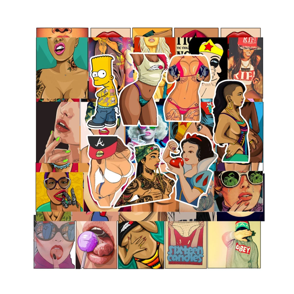 47 Pcs Styling Pvc Waterproof Tease Vulgar Sexy Vulgar beauty Girls Stickers For Motorcycle Skateboard Luggage Toy Decor Sticker