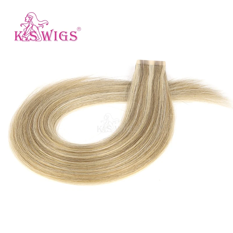 K.S WIGS Straight Tape In  Remy Hair Extensions Double Drawn Skin Weft On Adhesive Piano Color 16'' 20'' 24''
