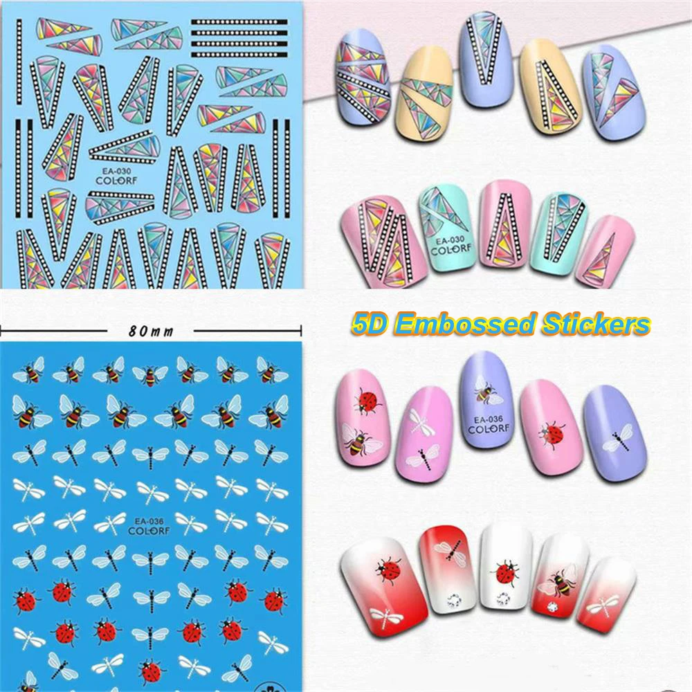 

1PC 5D Acrylic Engraved Nail Art Stickers White Flowers Lace 3D Wraps Decal Self Adhesive Charm Butterfly Manicure Slider Decor