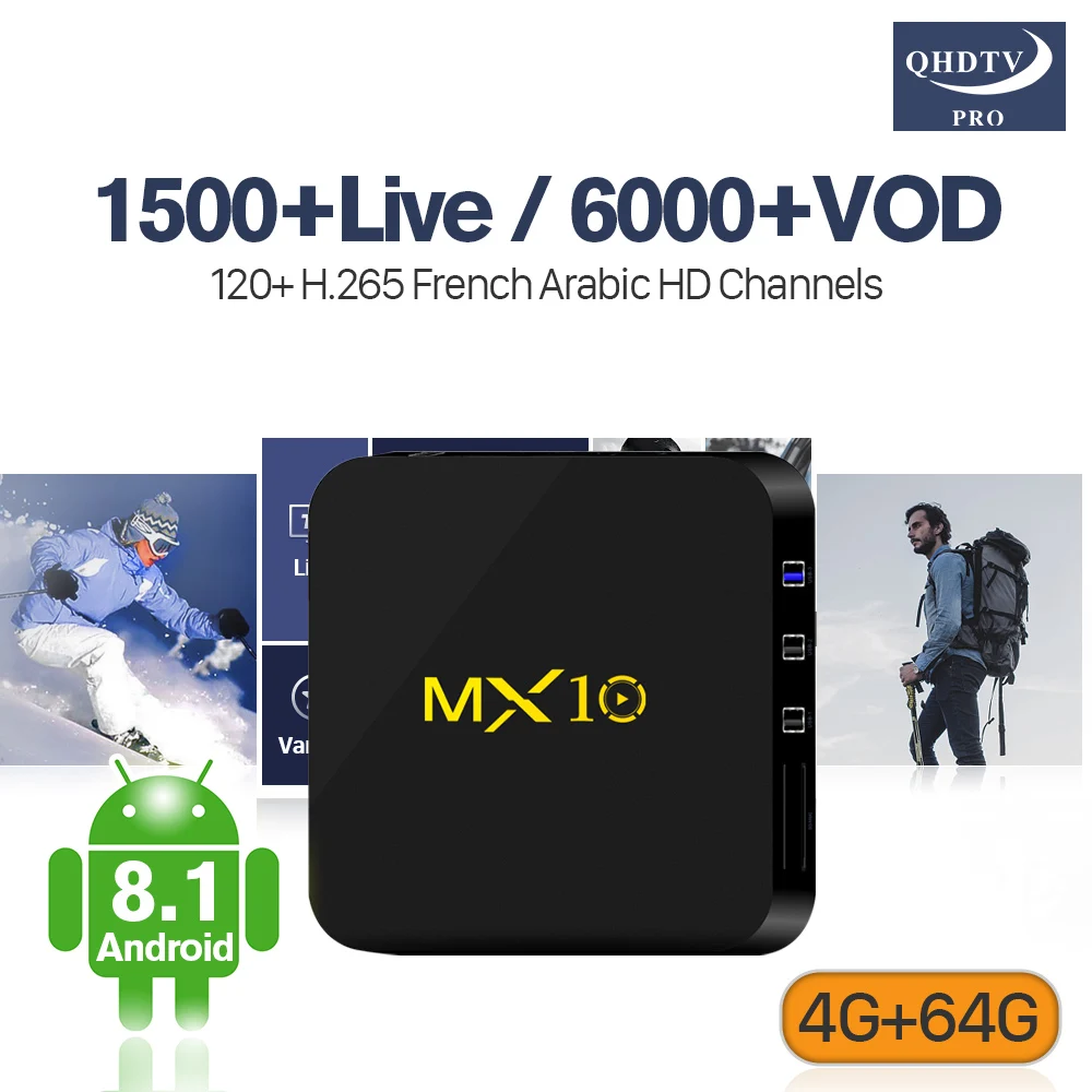 

QHDTV Pro MX10 4G 64G IPTV France Arabic Android 8.1 RK3328 H.265 Decoder IPTV Code Morocco Spain Algeria Italia Tunisa IP TV