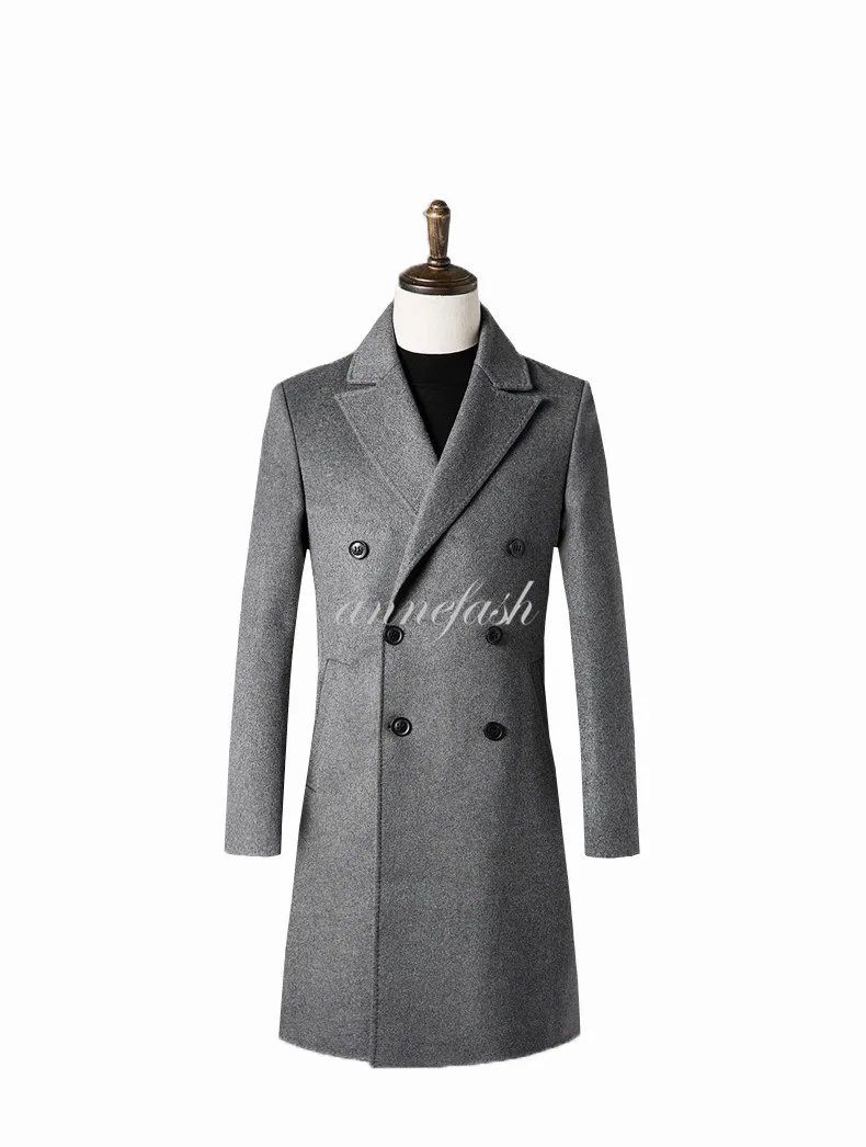 

Custom made Classics Slim fit two button men cashmere light grey coat Formal middle longer jacket