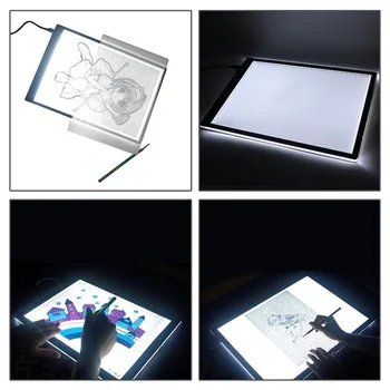 

amzdeal A4 LED Light Digital Tablets drawing board Art Stencil Board Drawing Pad Table Kits Blank Canvas For Painting