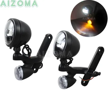 

Motorcycle Spotlight Fog Lamp LED Lighting Bracket w/Pair Turn Signal Indicator Kit For Harley Electra Glide Road King 97-later