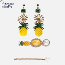 Dvacaman наборы свадебных ювелирных изделий сережки в виде ананасов и заколки для волос, набор для девочек, вечерние аксессуары, Женские аксессуары
