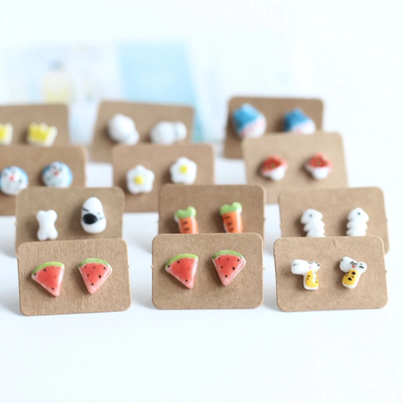 

Miage 17 Color Cute Girl Simple Handmade Ceramic Fruit Watermelon Dog Panda Stud Earrings Plastic Ear Needle Women Charm Jewelry