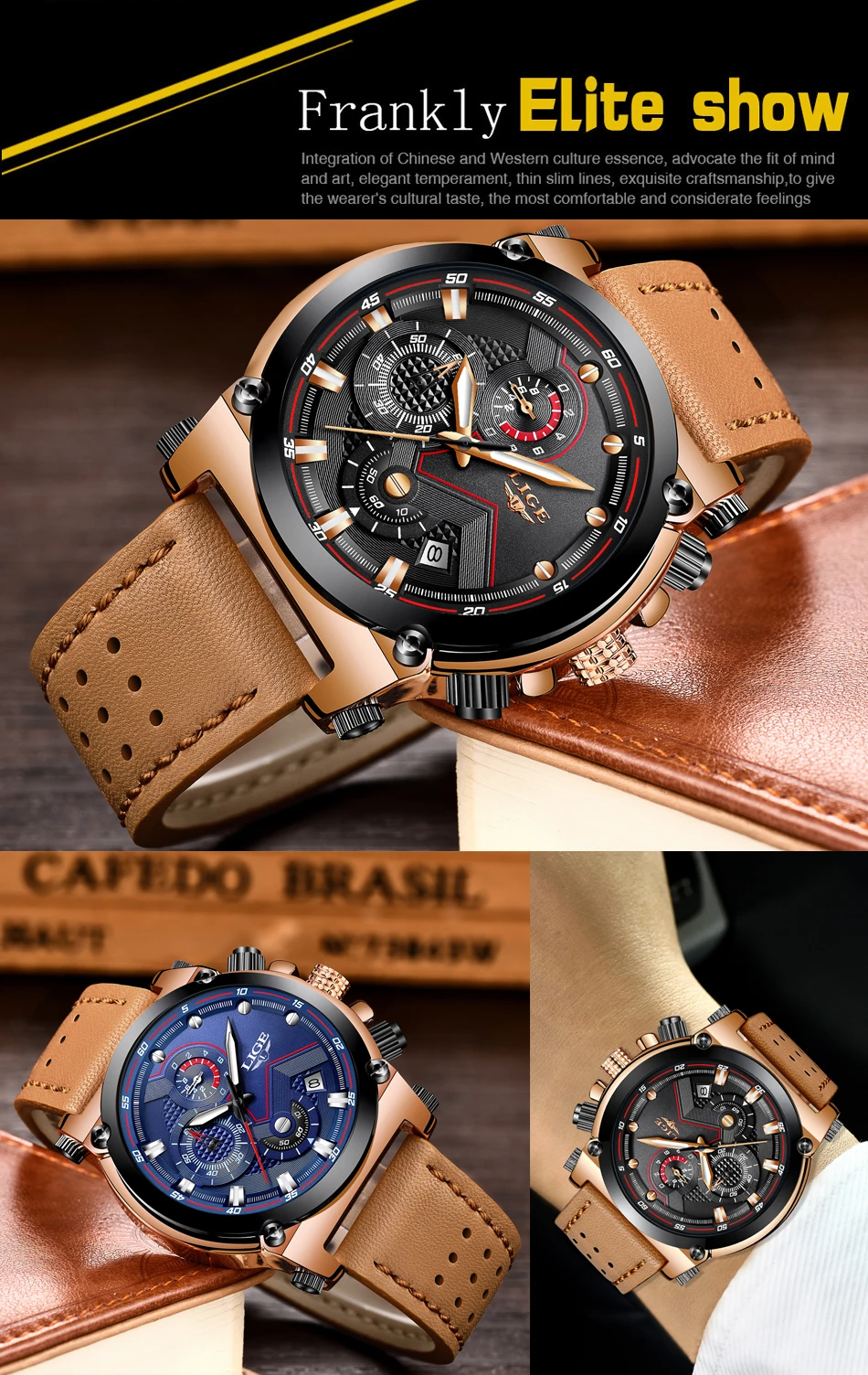 LIGE Men Luxury Waterproof Sport Wrist Watch Leather Automatic Date Quartz  3ATM
