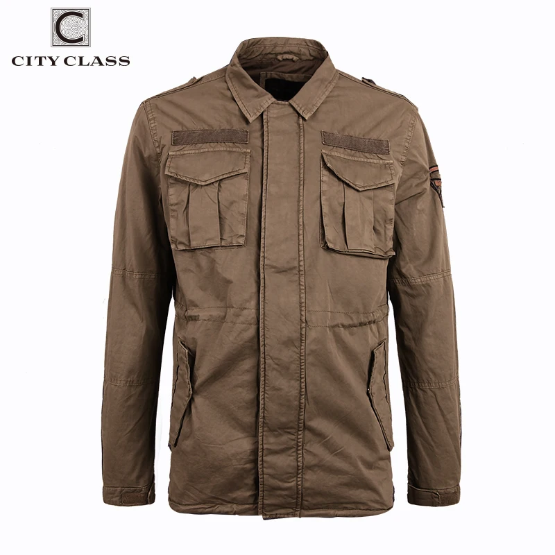 

CITY CLASS 2019 Mens 100% Washed Cotton Windbreakers Casual Short Multi colors Turned-down Collar Epaulet Jackets and Coats 3795