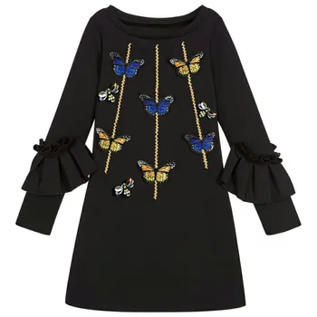 

2017 Autumn And Winter New Leisurely European Dress Long Sleeve Embroidery Bees Lotus Leaf Foreign Trade