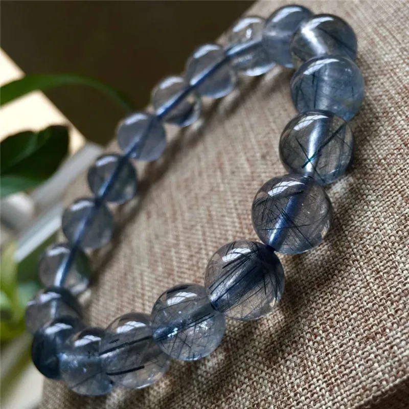 

11mm Genuine Natural Blue Rutilated Quartz Crystal Bracelet For Woman Lady Gift Brazil Round Beads Gemstone Fashion Bracelets