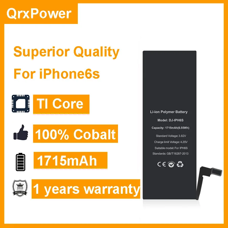 

QrxPower 10 pcs/lot Superior Quality Battery Real Capacity 1715mAh Replacement Li-ion Battery for iphone 6s 1 year warranty