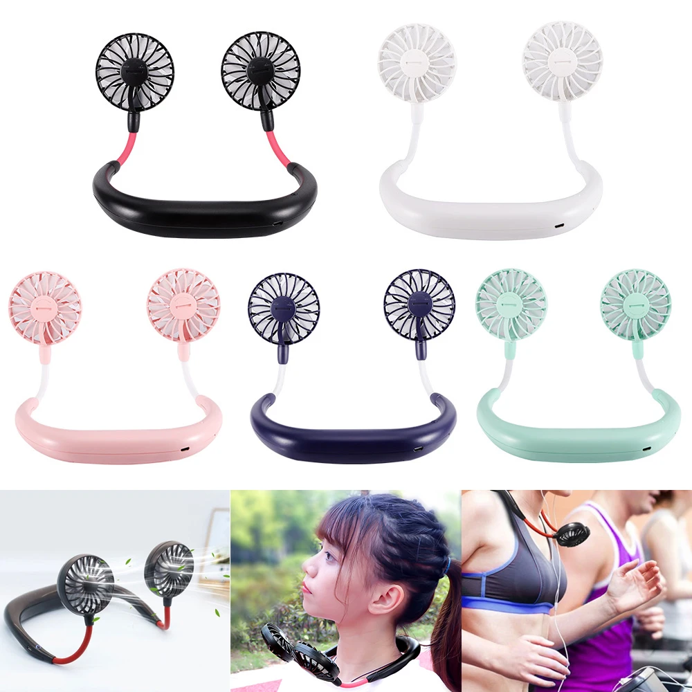 

Hand Free Personal Fan Neckband Wearable Neck Aromatherapy Fan Portable USB Rechargeable Mini Double Fans Travel 1pcs