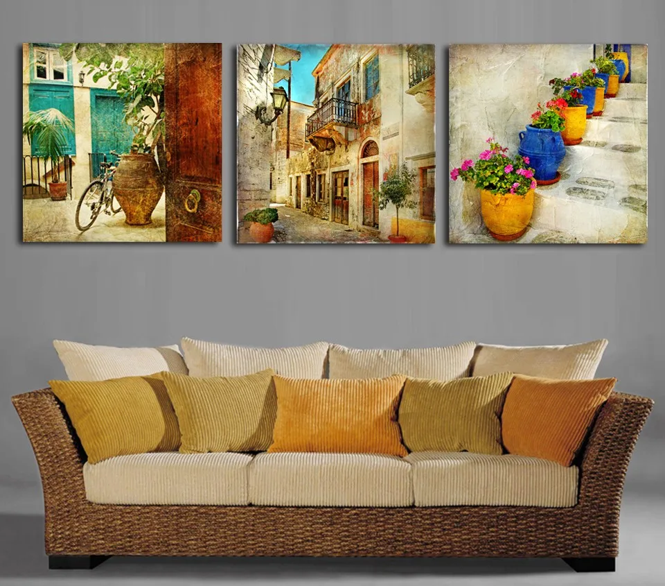 Free shipping 3 panels oil canvas paintings gardening Home decoration