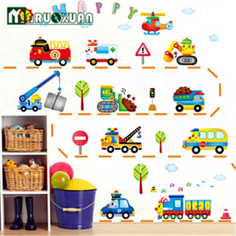 Cartoon Car Wall Stickers For Kids Room Children Boy Bedroom Wall