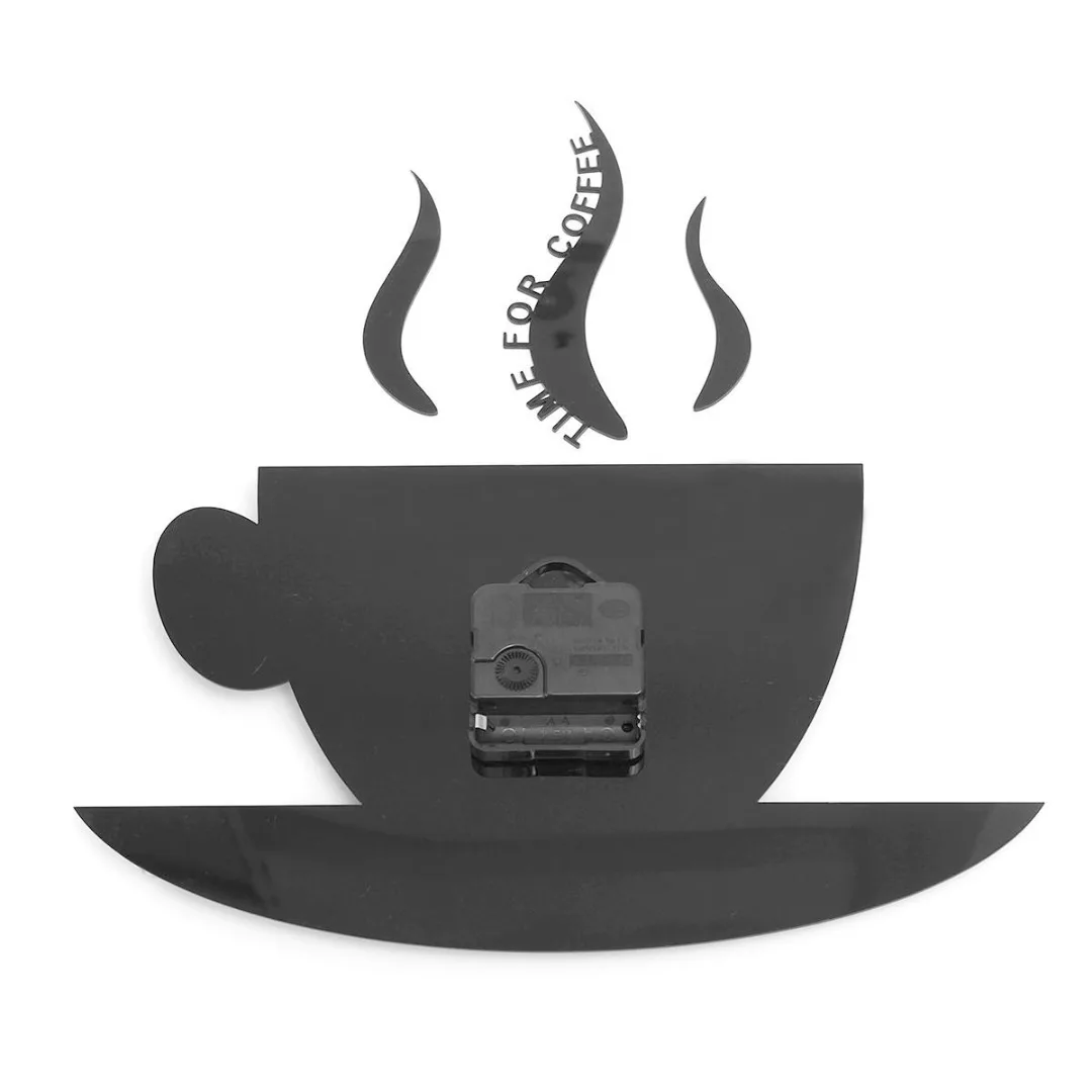 JX-LCLYL 3D DIY Mirror Wall Clock Home Decor Creative Modern Design Acrylic  Coffee Cup Living Room Decorative Time for Coffee