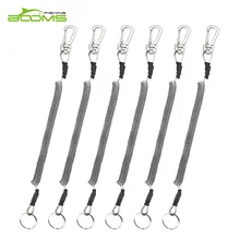 Booms Fishing T4 Coiled Lanyard or Safety Rope Wire Steel Inside Attached with Lobster 59 Inches Black Max Stretch