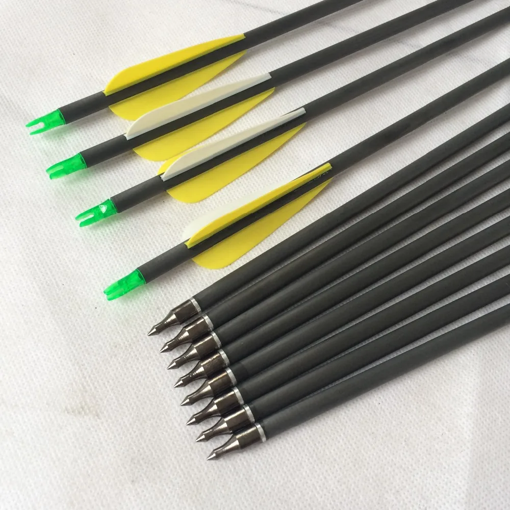 12pcs hunting arrow OD 7.6mm and 30" length with fletch vanes carbon