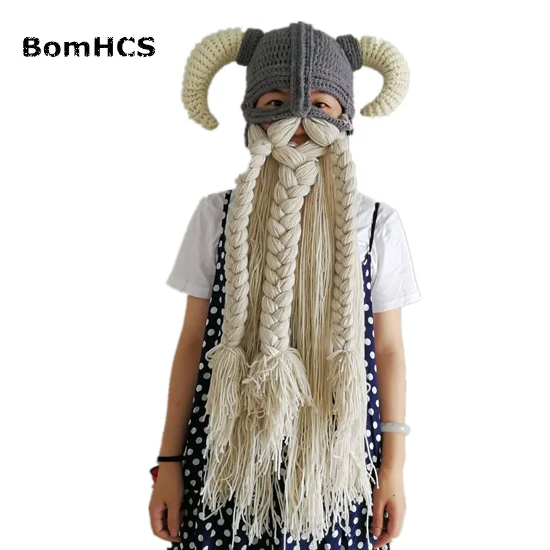 Головные уборы BomHCS Vikings вязаные шапки ручной работы с рожком для бороды вечерние
