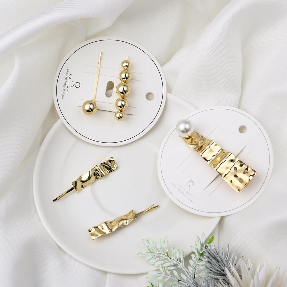 

Korea Fashion Gold Metal Hair Clips Geometric Irregular Imitiation Pearl Hairpins Hair Accessories for Women Girls