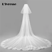 2 слоя 3 М длинные аппликация края взрослых свадебные Фаты и Свадебные вуали с расческой собор Румяна вуаль