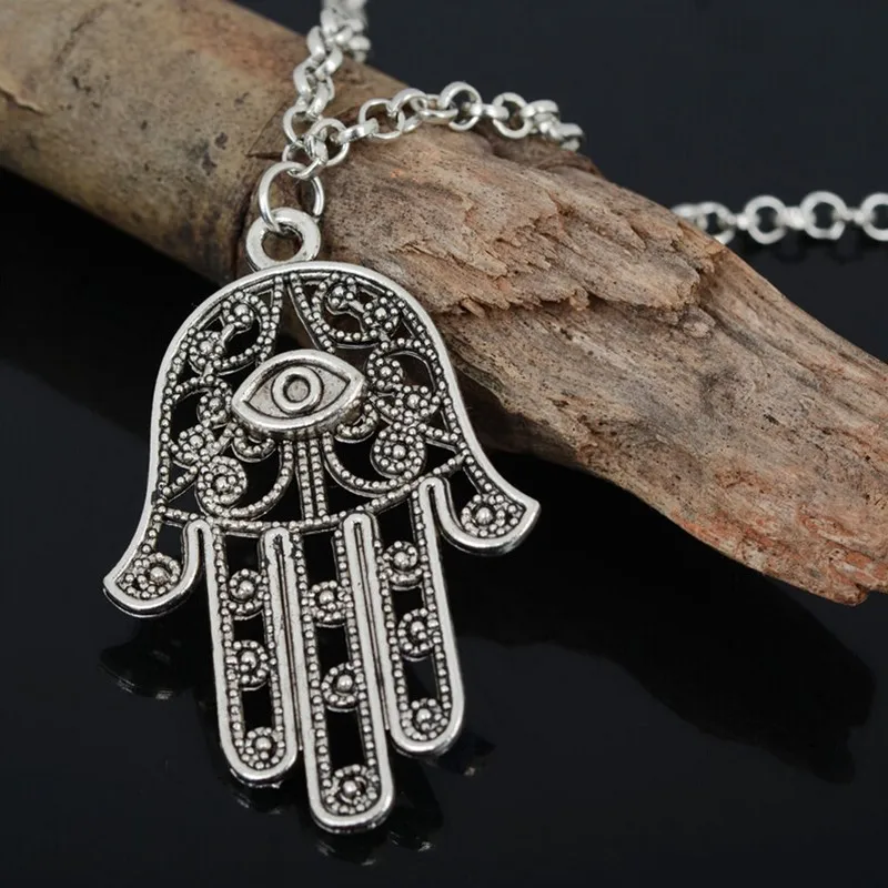 Good Luck Protection Necklace Hamsa Fatima Hand Evil Eye Pendant Chain