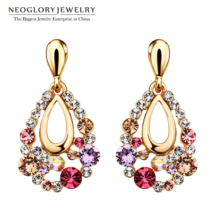 

Neoglory Made WITH SWAROVSKI ELEMENTS Rhinestone Fashion Gold Plated Drop Earrings for Women Brand Colorful Statement Jewelry