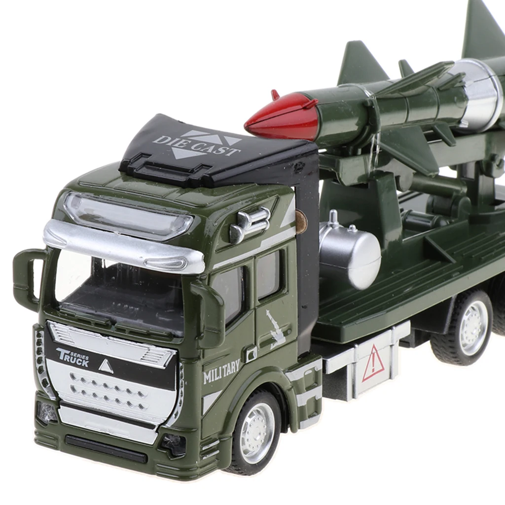 MagiDeal 1/48 Die-cast Alloy Pull Back Military Truck Vehicle Model Kids Toys Army Car Rocket Model Collection 