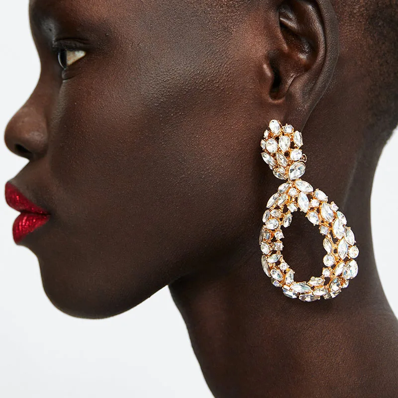 

Dvacaman ZA Water Drop Crystal Dangle Earrings Wedding Women Long Hanging Earrings Statement Jewelry Handmade Accessories Gifts